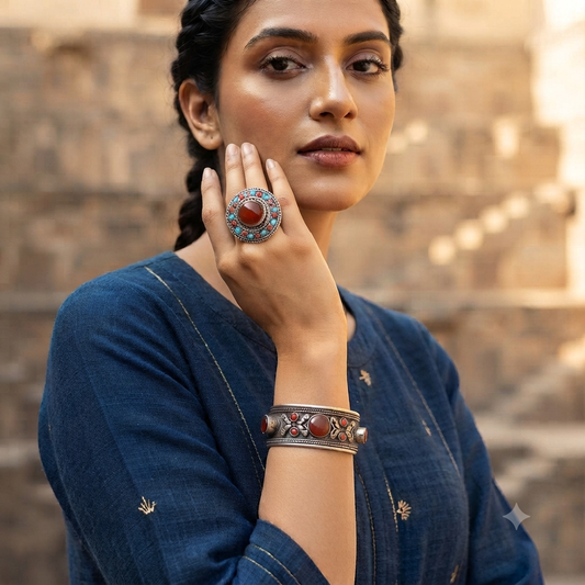 Aqeeq hand cuff and Ring Set