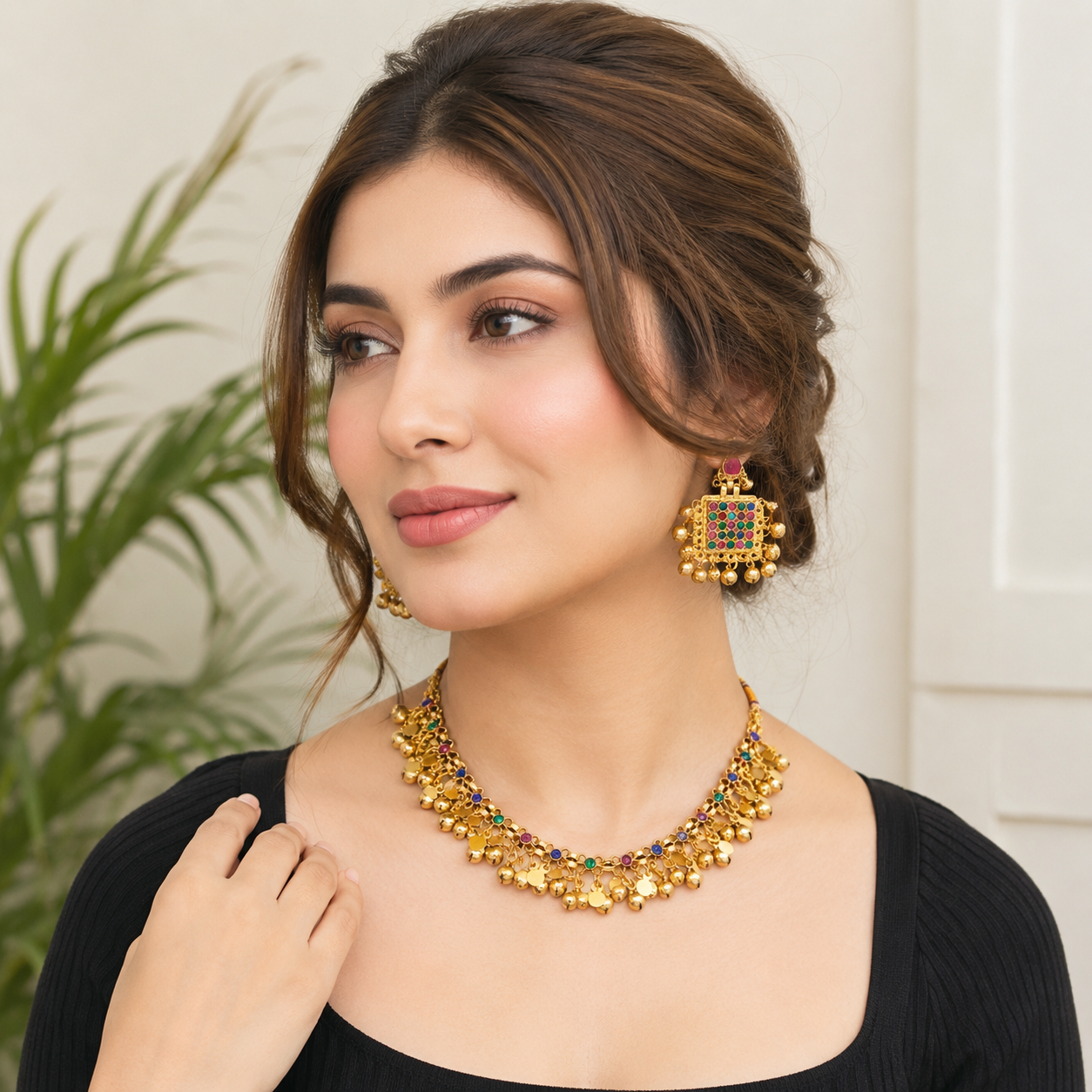 Meher Gold earrings and necklace