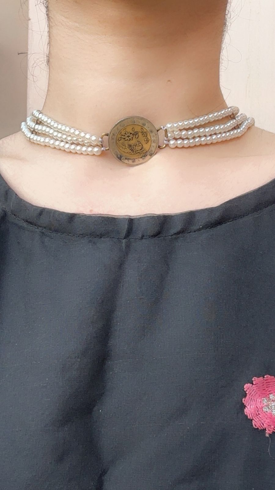 Two tone peacock Chokar studs and Ring