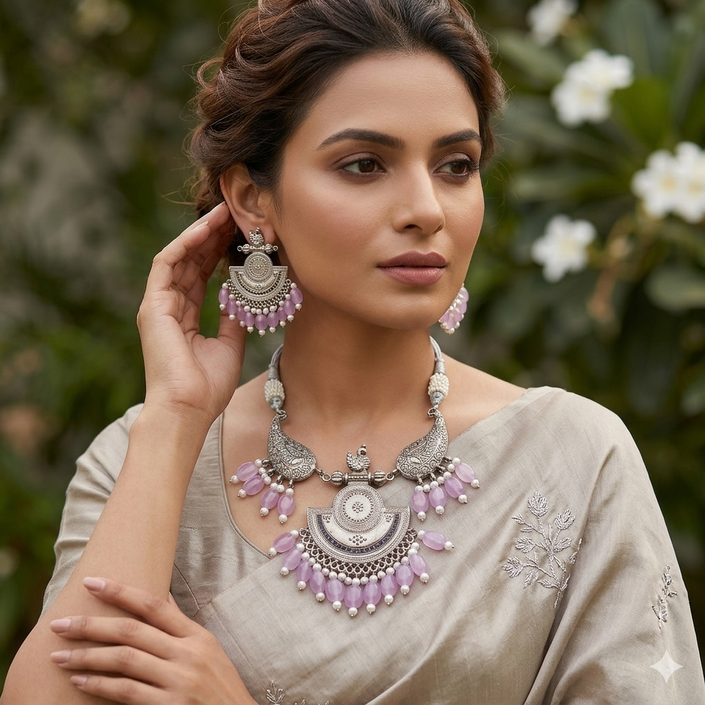 Daulat e Hussen  Semi Precious stones necklace and Earrings