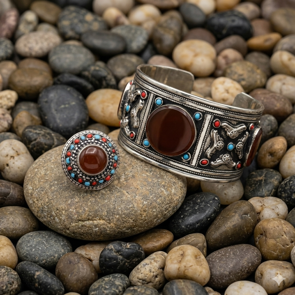 Mahogany Aqeeq Cuff and Ring