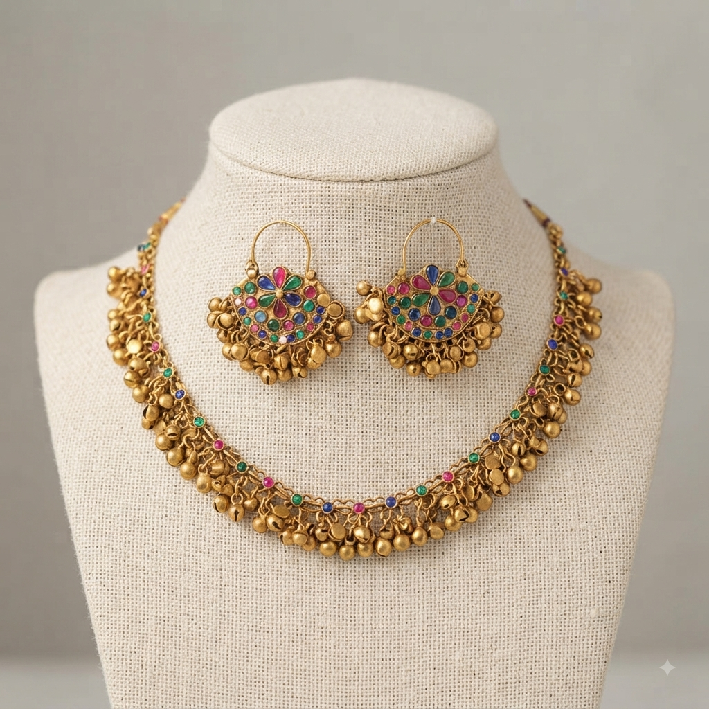 Meher Gold earrings and necklace