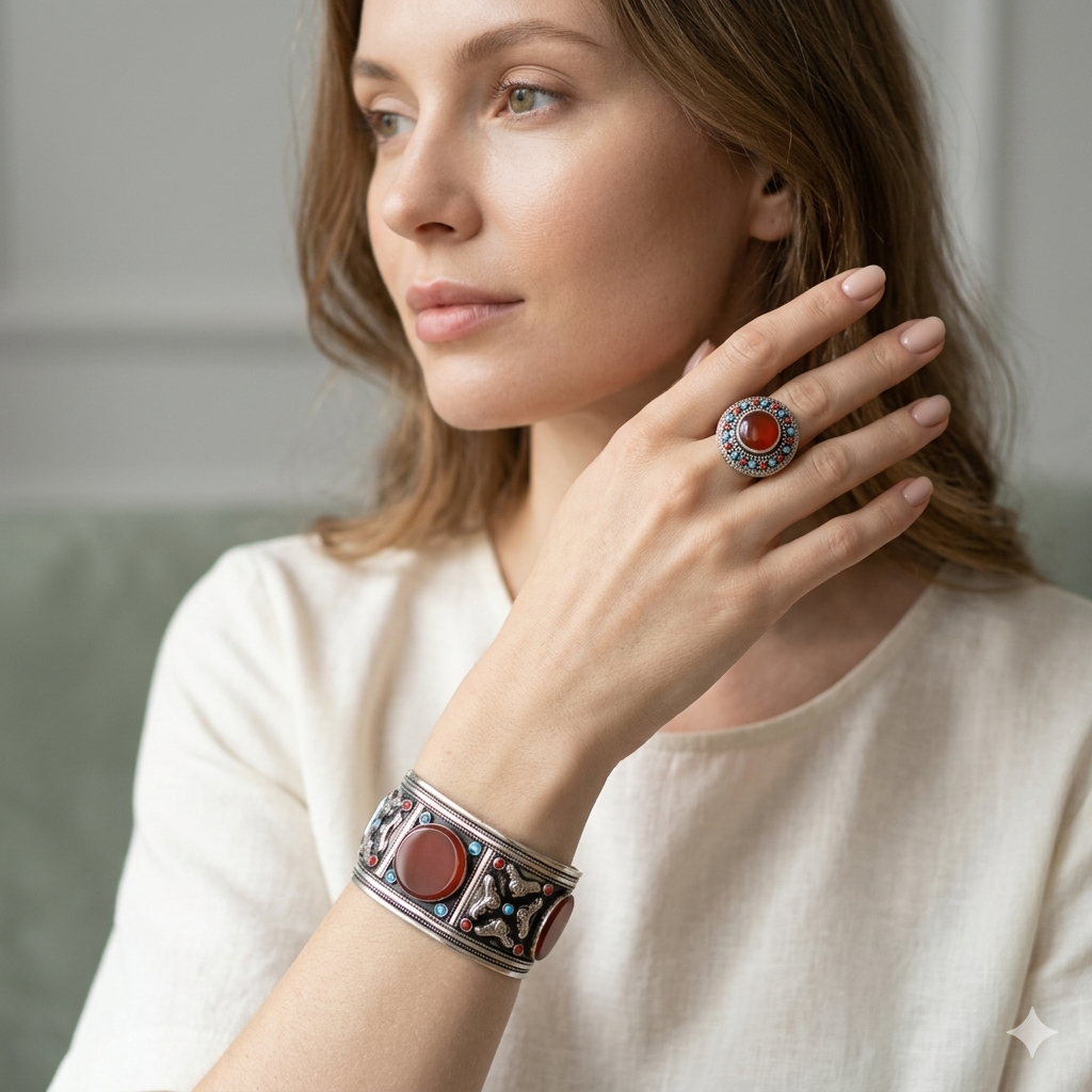Mahogany Aqeeq Cuff and Ring