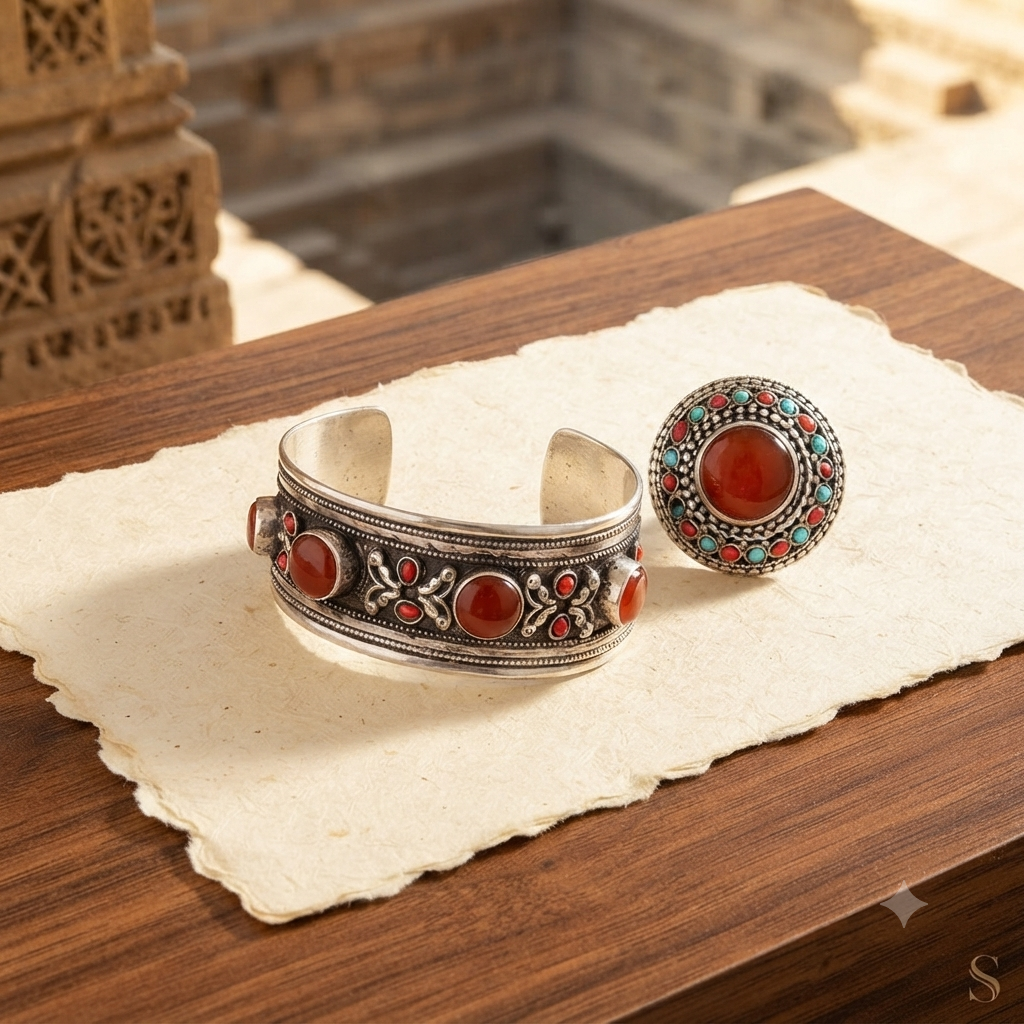 Aqeeq hand cuff and Ring Set