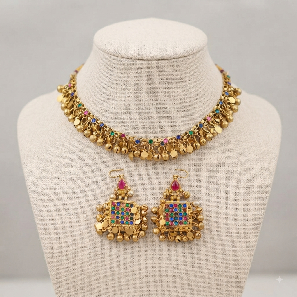 Meher Gold earrings and necklace