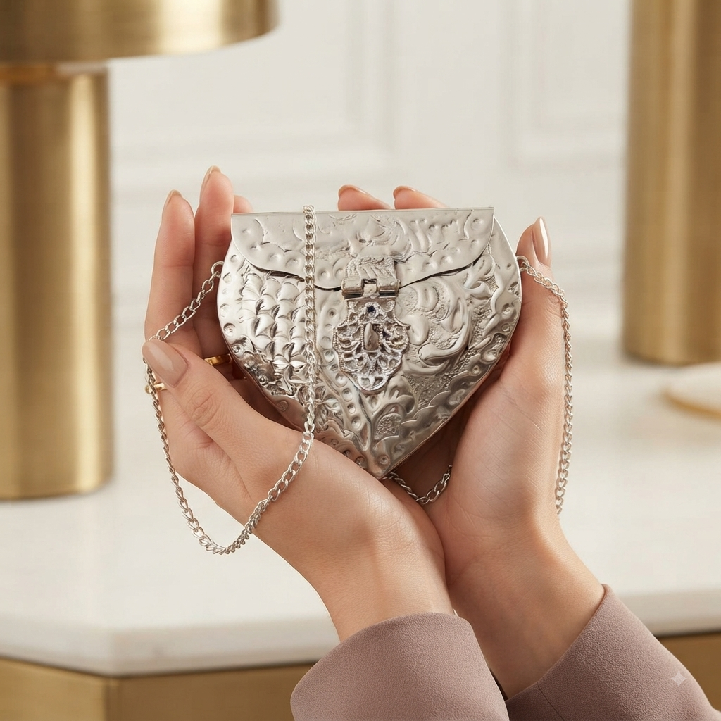 Elara Silver Heart Clutch
