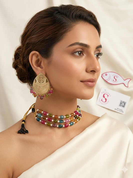 Semi Precious Stones Chokar and Earrings