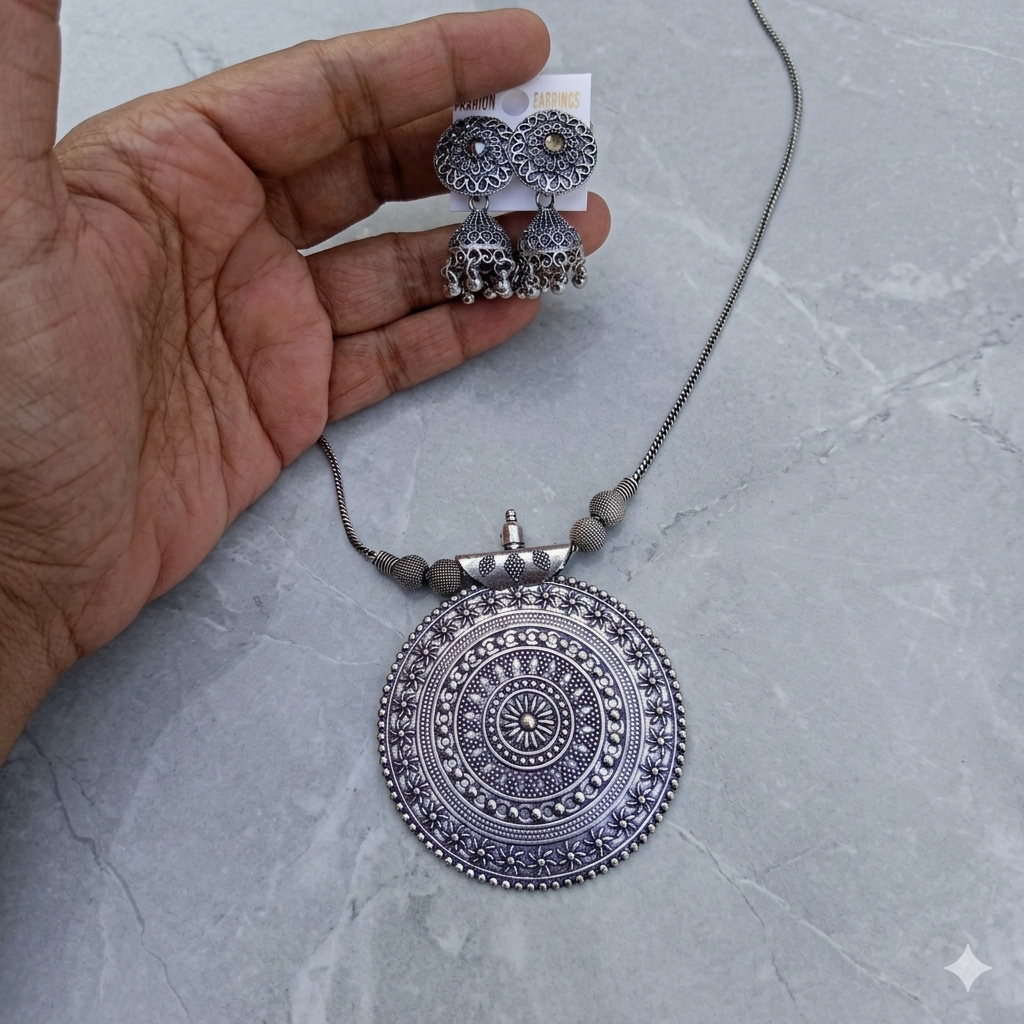 Silver Oxidized Mala Set