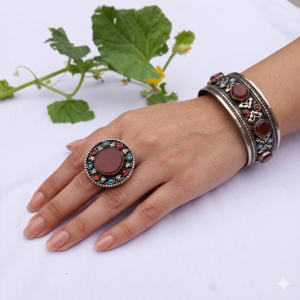 Aqeeq hand cuff and Ring Set