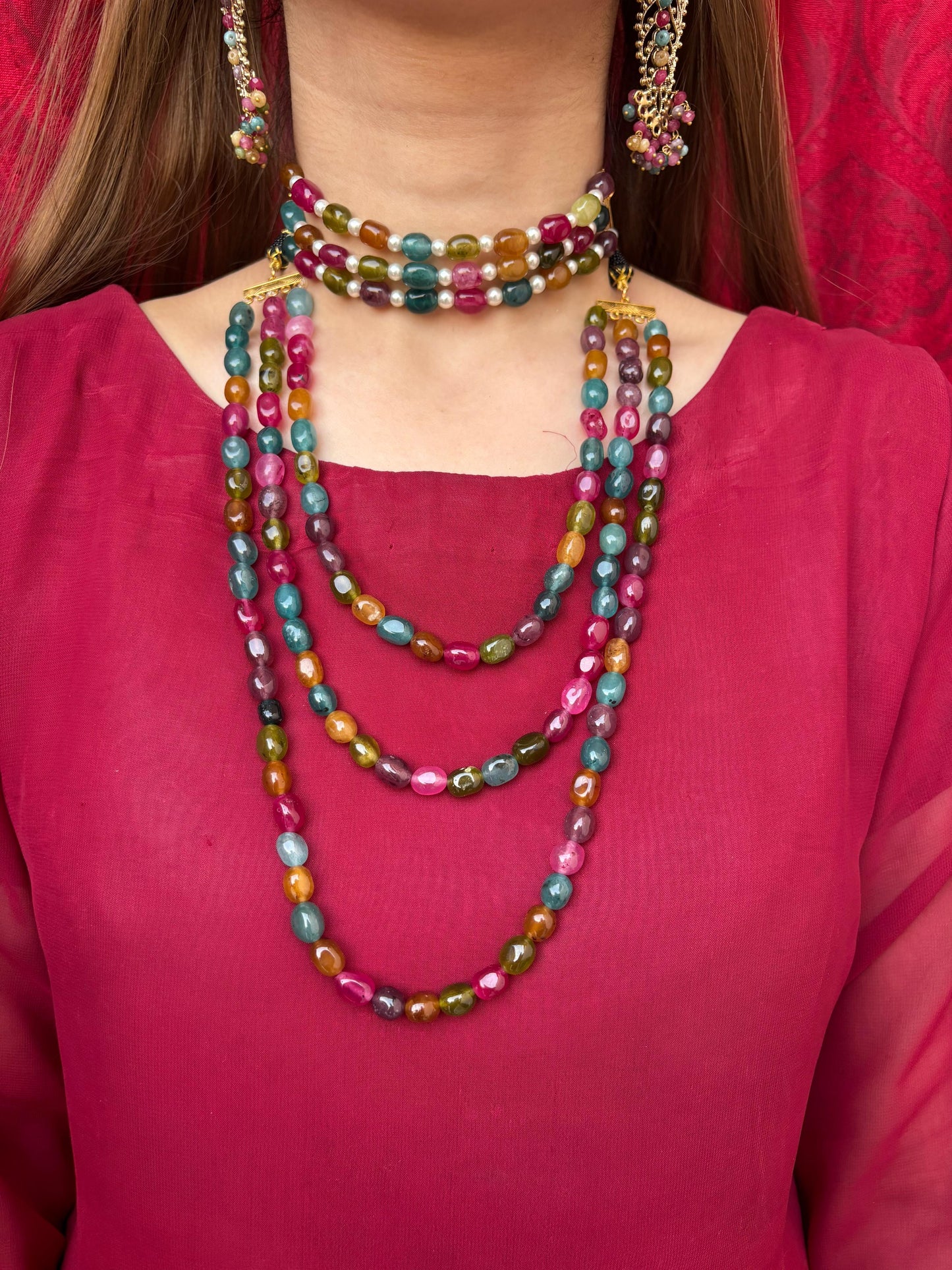 Rainbow Gemstones 3 Layers Mala