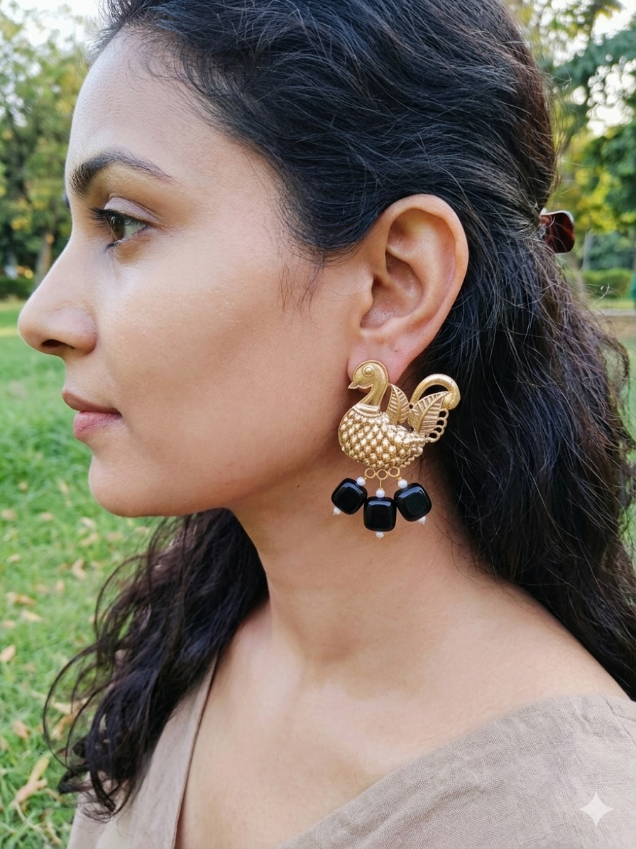 Semi Precious Stones Bird Earrings