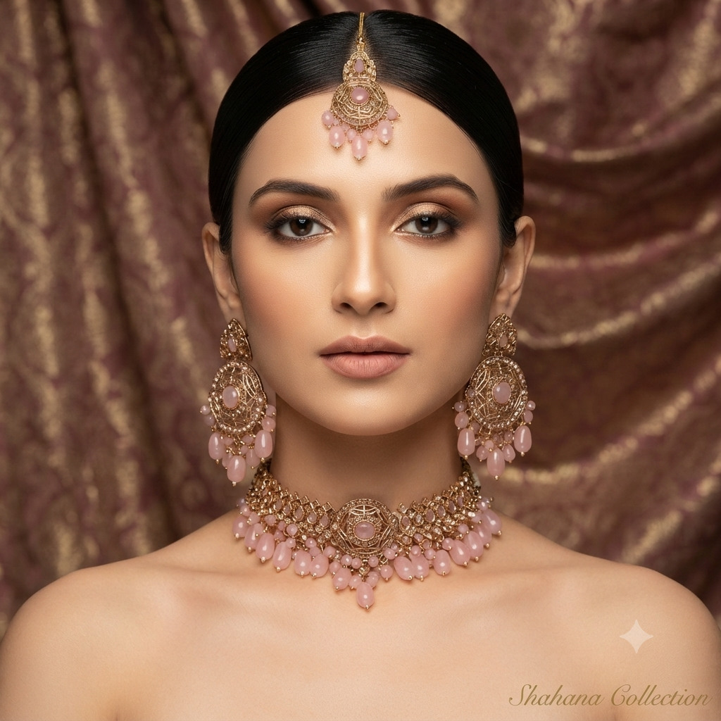 Gul-e-Noor Rajwari Set 
Chokar earrings and teeka